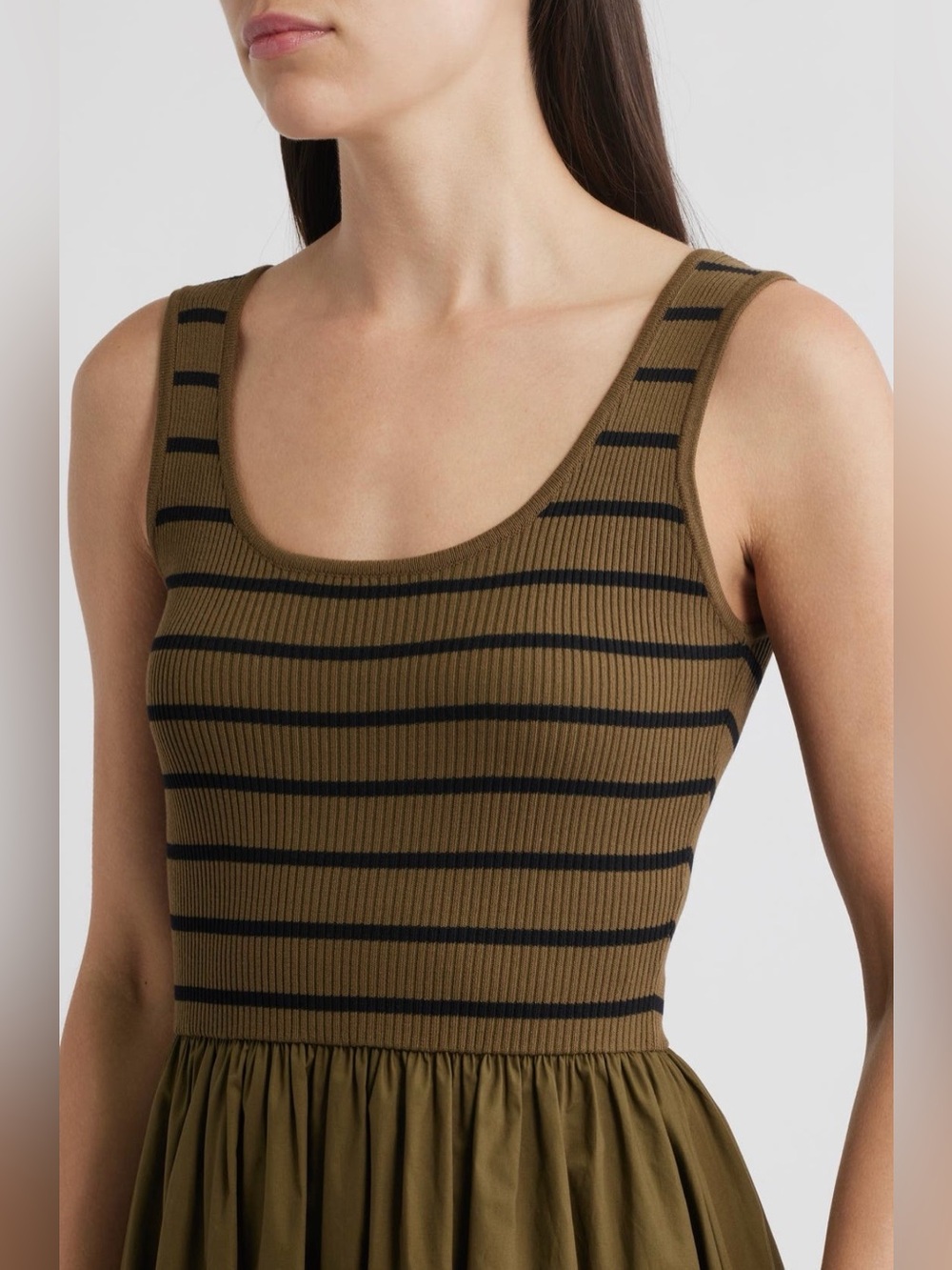 Moon River Stripe Mix Media Stretch Cotton Maxi Flowy Sleeveless Green Dress S - Picture 4 of 6